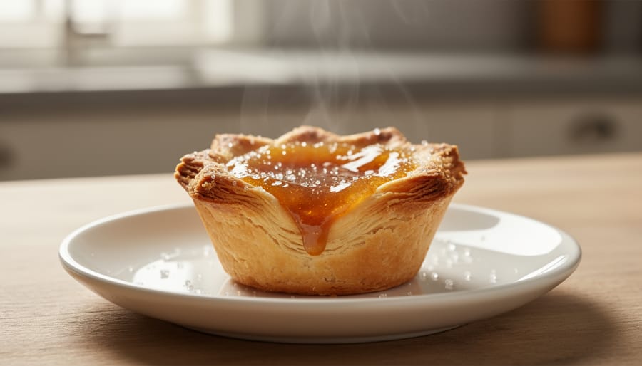 Close-up of a baked Canadian butter tart with glossy filling